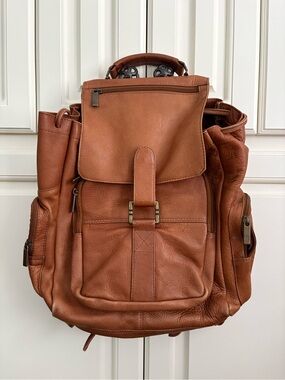 Genuine Leather Large Brown Backpack Diaper Bag Purse With Pockets Classic